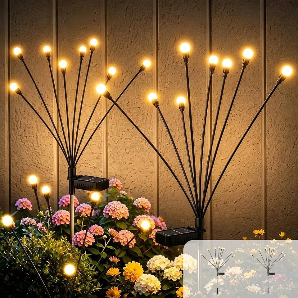 Solar Firefly Lights Outdoor Waterproof Adjustable Height, Warm White 2Pack