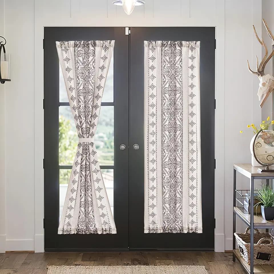NICETOWN Natural Linen Door Curtains for Glass French Door, Farmhouse Boho Window Rustic Sheer Drapes Light Filtering Rod Pocket Front Sidelight Shade Privacy Added, 1 PC, 35" W x 72" L
