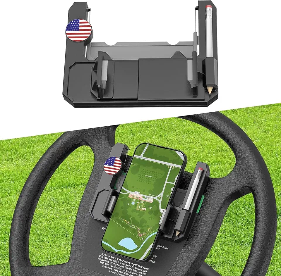 Golf Cart Steering Wheel Cell Phone Mount, Flip Up Phone Holder for Club Car, EZGO, Yamaha Golf Cart Original Steering Wheel