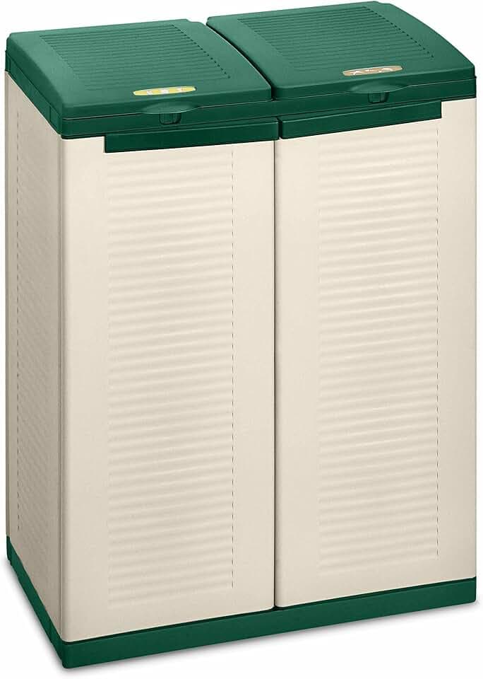 Terry, Ecocab 2, Schrank zum Mülltrennen, für den Innen- und Außenbereich, 2 separate Fächer. Farbe: Beige/Grün - 68x39x88,7 cm