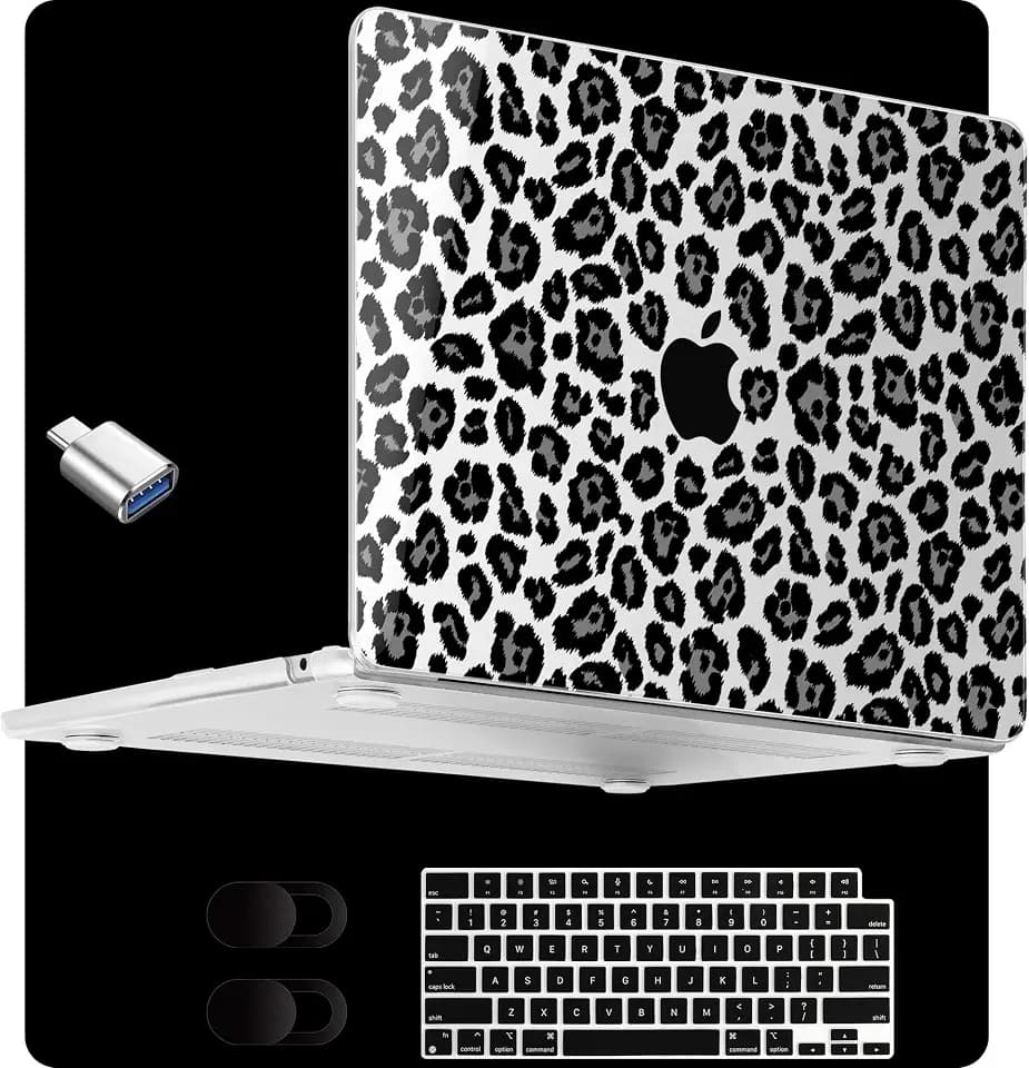 MEEgoodo for M5/M4/M3/M2 MacBook Air 13 inch Case 2026 2025 2024 2022(Fit Model A3449 A3240/A3113/A2681), Clear Laptop Shell Cases for MacBook Air 13.6-inch, Snow Leopard Texture