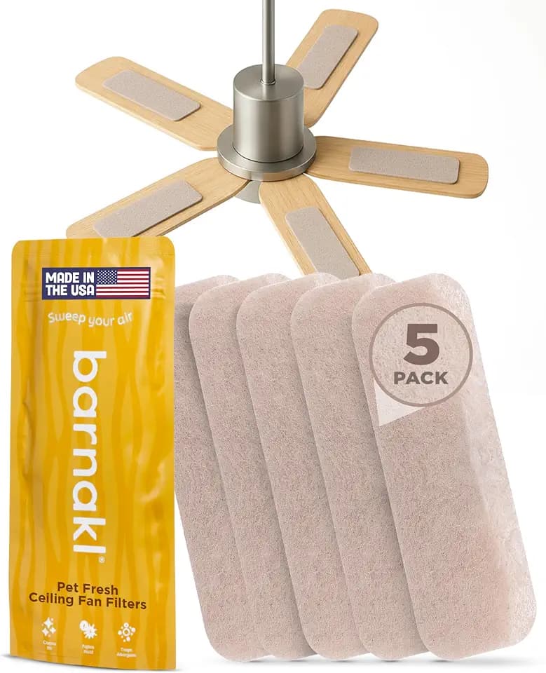 Barnakl Pet Fresh Ceiling Fan Filters for Blades, Pet Odor & Dander, 5 Pack