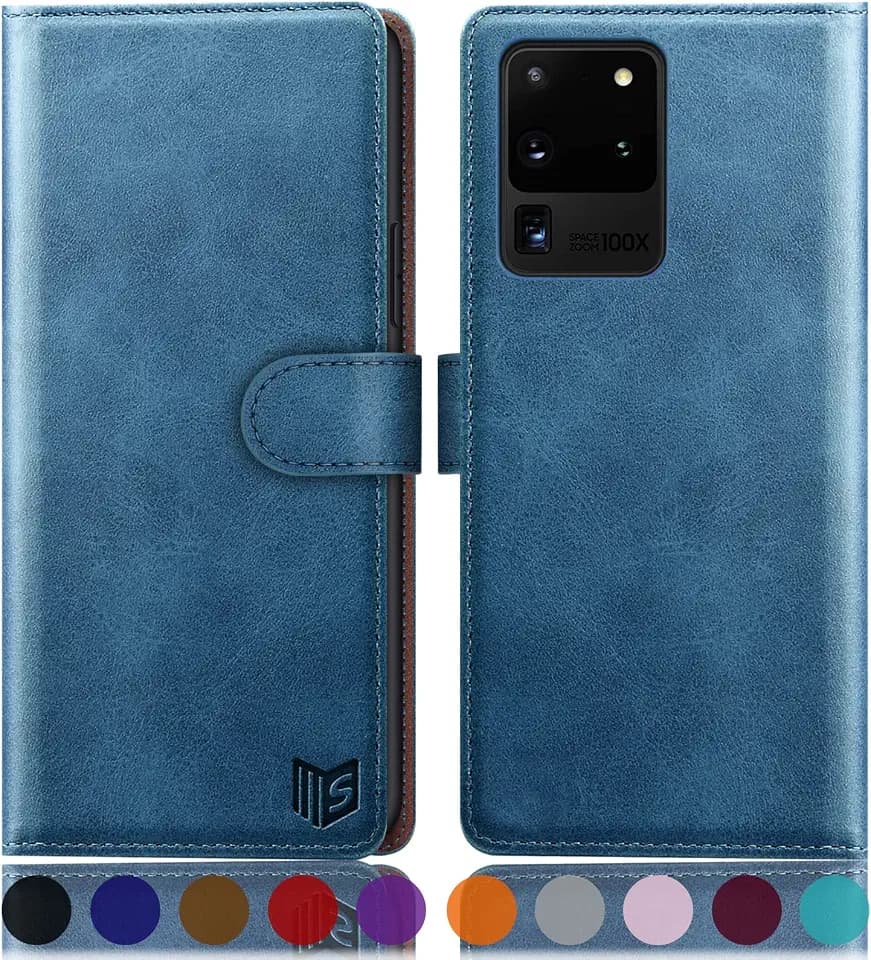 SUANPOT for Samsung Galaxy S20 Ultra 6.9"(Non S20/S20+) Leather Wallet case with RFID Credit Card Holder Flip Folio Book Magnetic Cover Pocket for Samsung S20 Ultra walllet Phone case Sky Blue