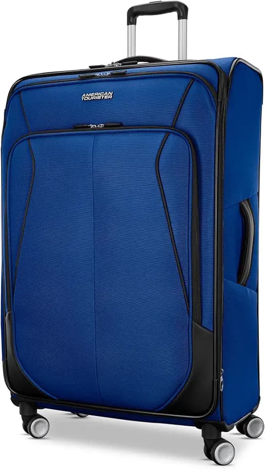 American Tourister 4 KIX 3.0 Checked-Large Softside Expandable Luggage with 4 Spinner Wheels, Sapphire Blue