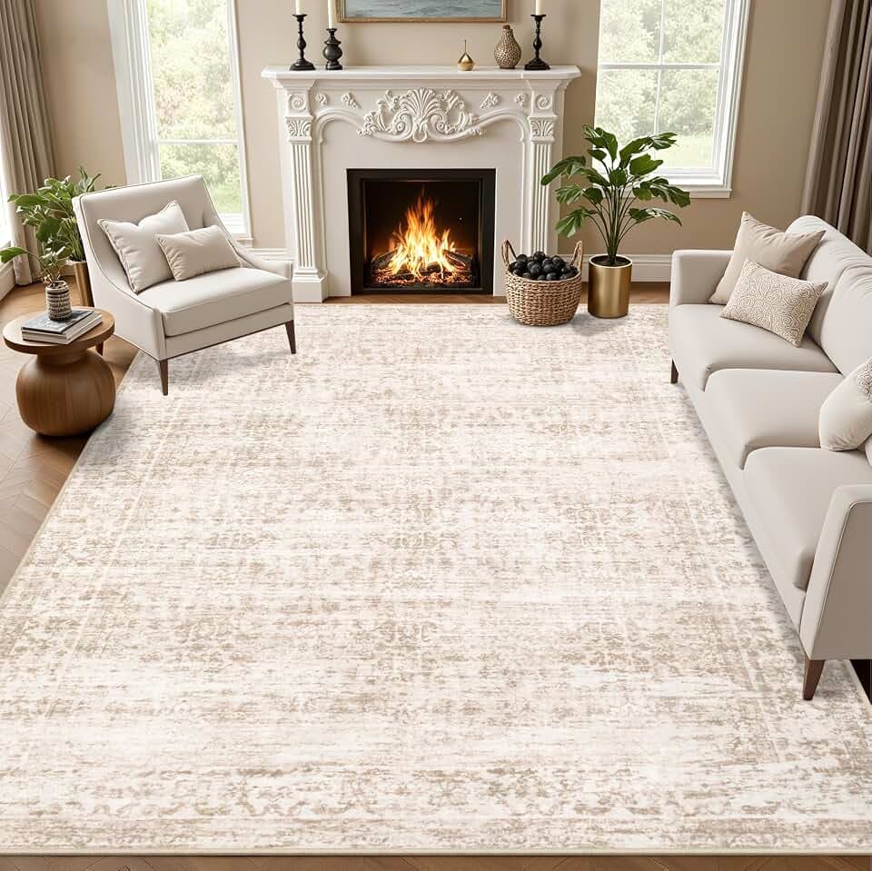 8x10 Area Rugs Living Room: Washable Rug for Bedroom Beige Brown
