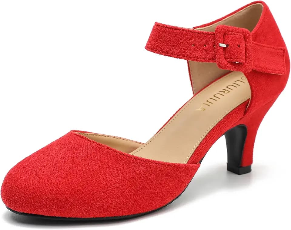 LIURUIJIA Women's Kitten Heel Mary Jane Pumps Closed Toe Dress Shoes