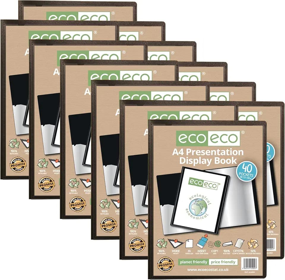 eco-eco A4 50% Recycelt 40 Taschen-Schwarz-Farbe Päsentationsdisplay Book (Packung mit 12)