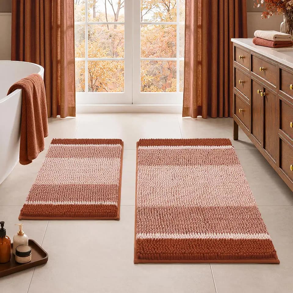 HOMEIDEAS Fall Burnt Orange Bathroom Rugs Sets 2 Piece, 20"x32"+17"x24"