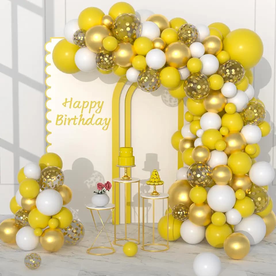 Yellow White Gold Balloon Garland Arch Kit, 122PCS White Yellow Balloons Metallic Gold Confetti Balloon for Birthday Wedding Baby Shower Spring Summer Lemon Girls Honeybee Popcorn Sunflower Decoration