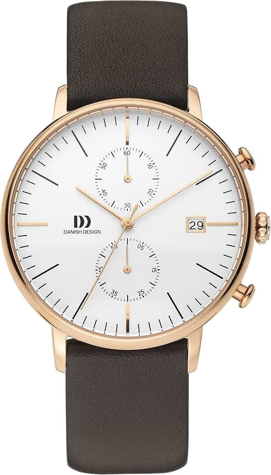 Danish Designs Herren-Quarzuhr mit weißem Zifferblatt, Analog-Anzeige und braunem Lederband DZ120574
