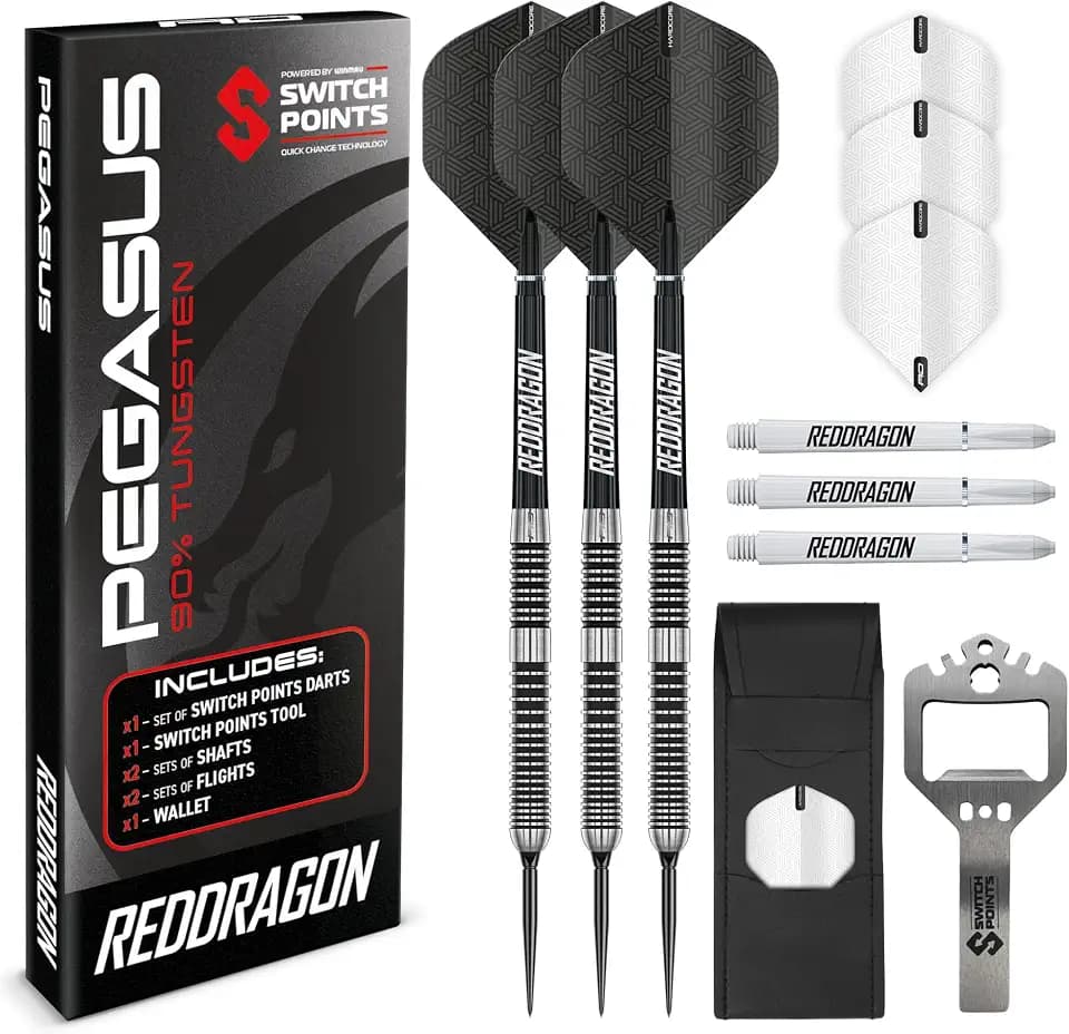 RED DRAGON Darts - Pegasus Profi 80% Tungsten Darts Set | Erhältlich mit Dartpfeile Metallspitze 21g, 23g, 24g, 25g, 26g, 28g, 30g Steeldarts | Dart Pfeile mit Flights, Schäften & Etui