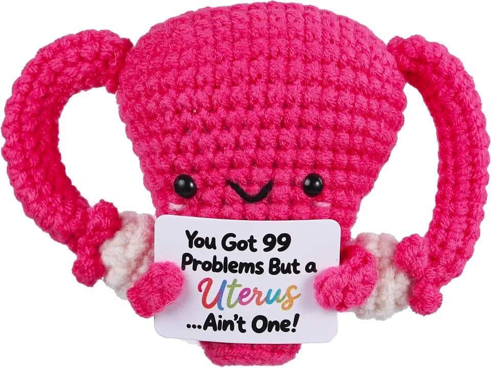 Handmade Stuffed Uterus Plush Toy - Funny Emotional Support Crochet Uterus, Hysterectomy Recovery Gifts for Women, OBGYN Doctor Present with Positive Card