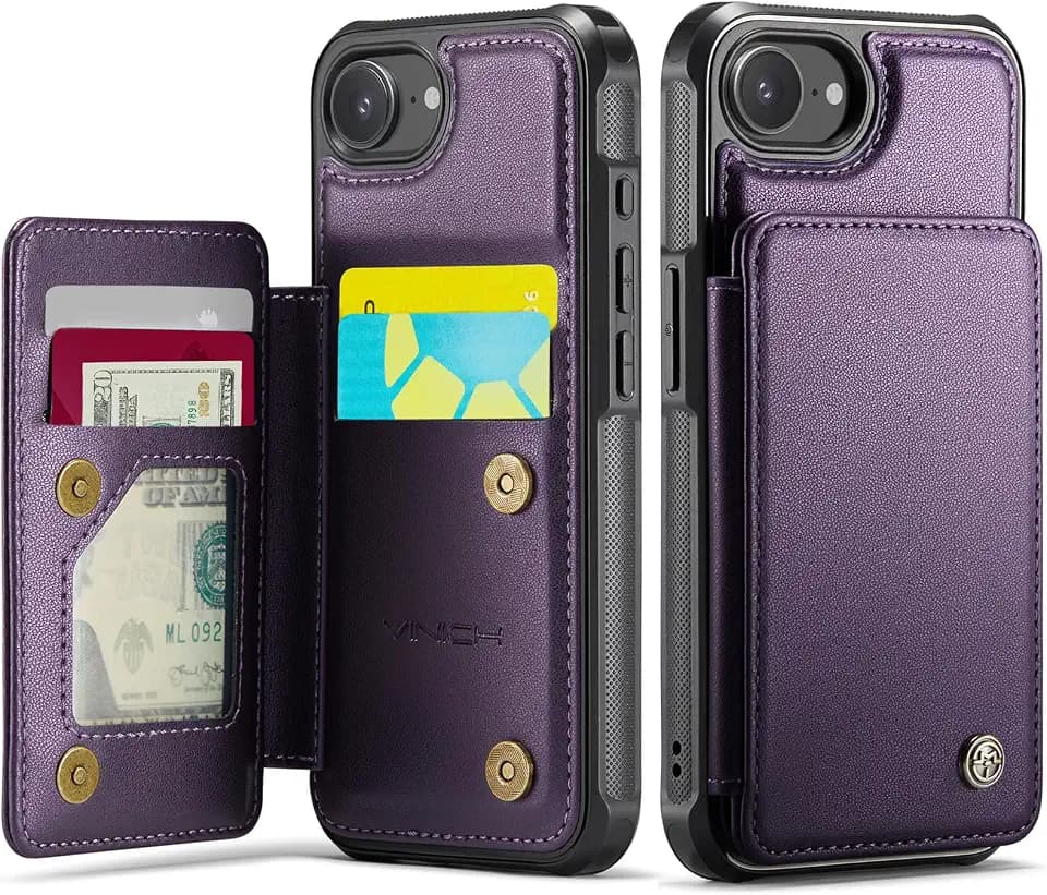 Vinich for iPhone 17e/16e Wallet Case with Card Holder, Purple