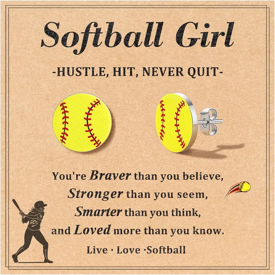 Jeka Softball/Volleyball Stud Earrings for Girls Sports Accessories Jewelry