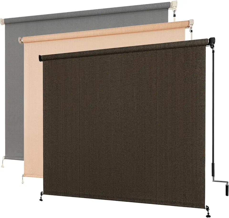 Outdoor Cordless Roller Shades, 6' W x 6' H, Mocha