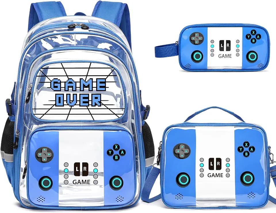 Jafeton Cool Luminous Clear Gamer Backpack for Boys with Lunch Box