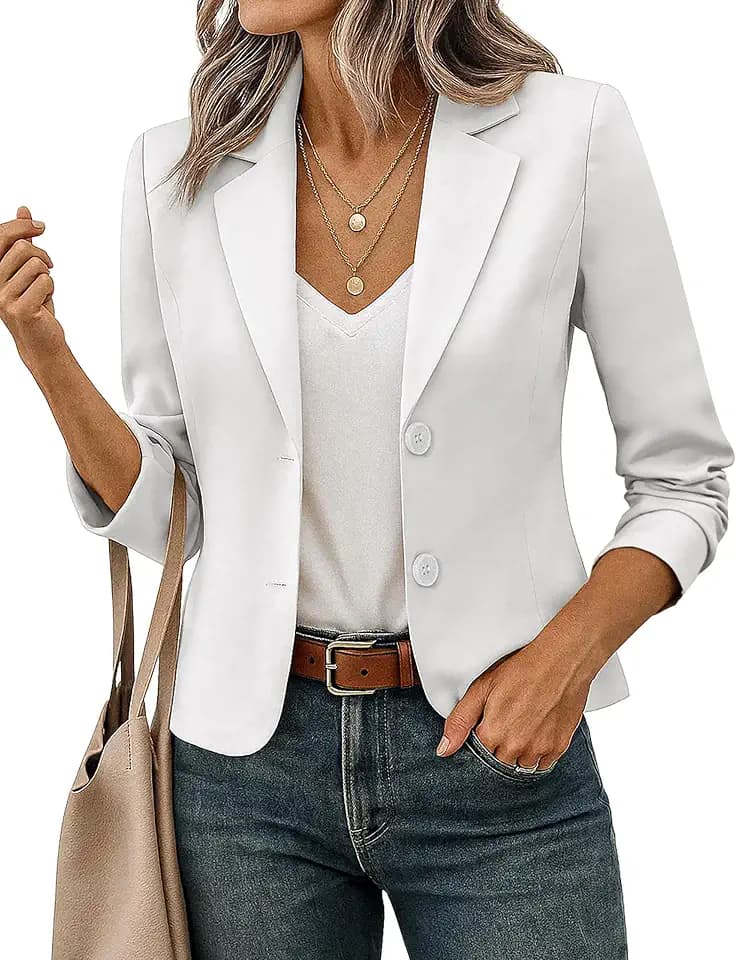 FOLUNSI Women's Cropped Blazer Jacket Office Casual S-XL