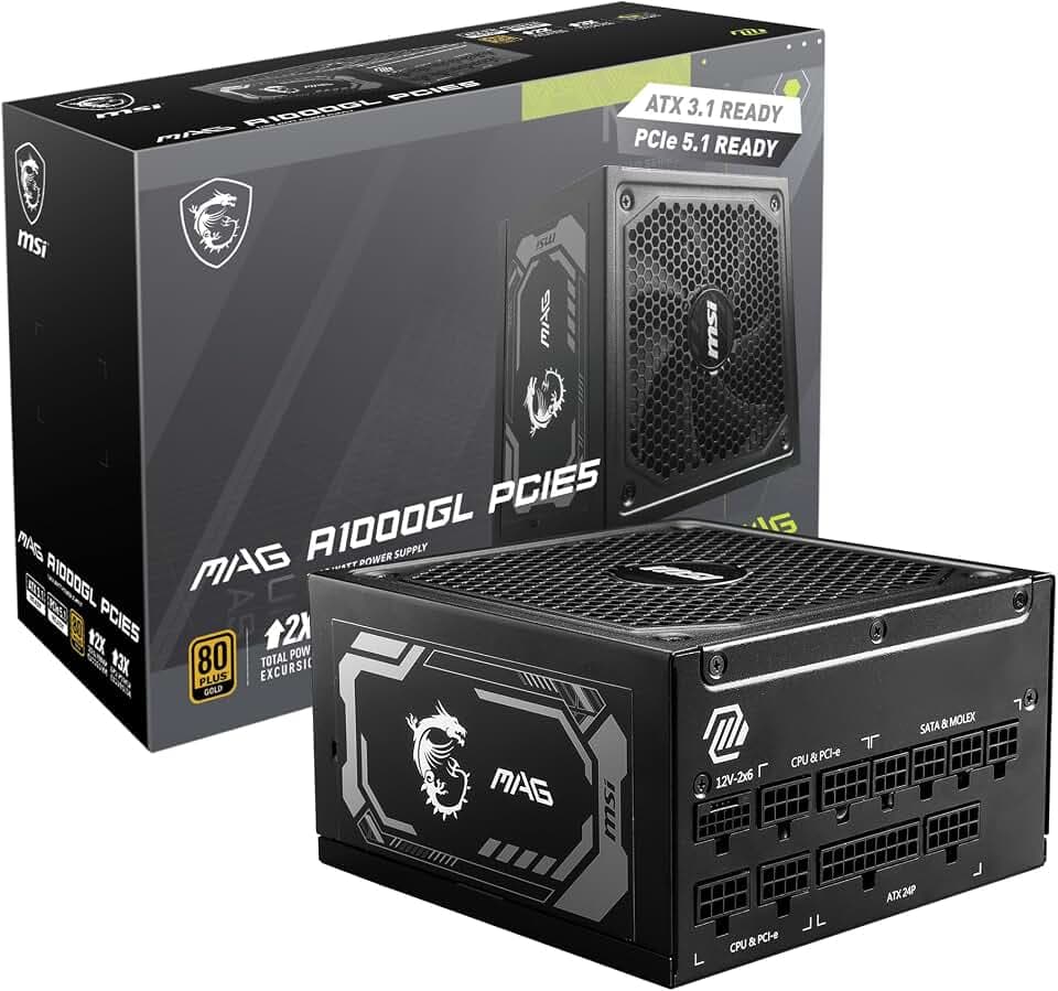 MSI MAG A1000GL PCIE5 1000W 80 Plus Gold Modulares Netzteil - Schwarz | 306-7ZP9B18-CE0