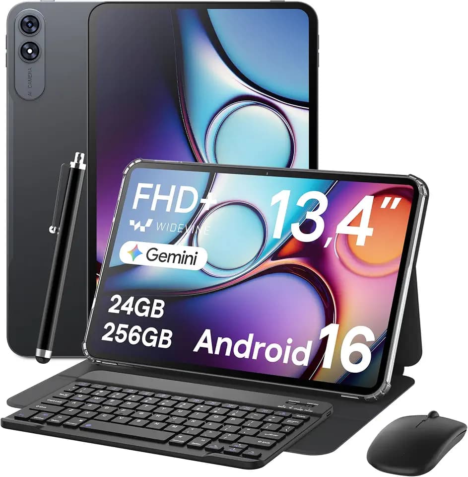 TABWEE 13,4 Zoll Tablet mit Tastatur, Android 16, 24GB+256GB