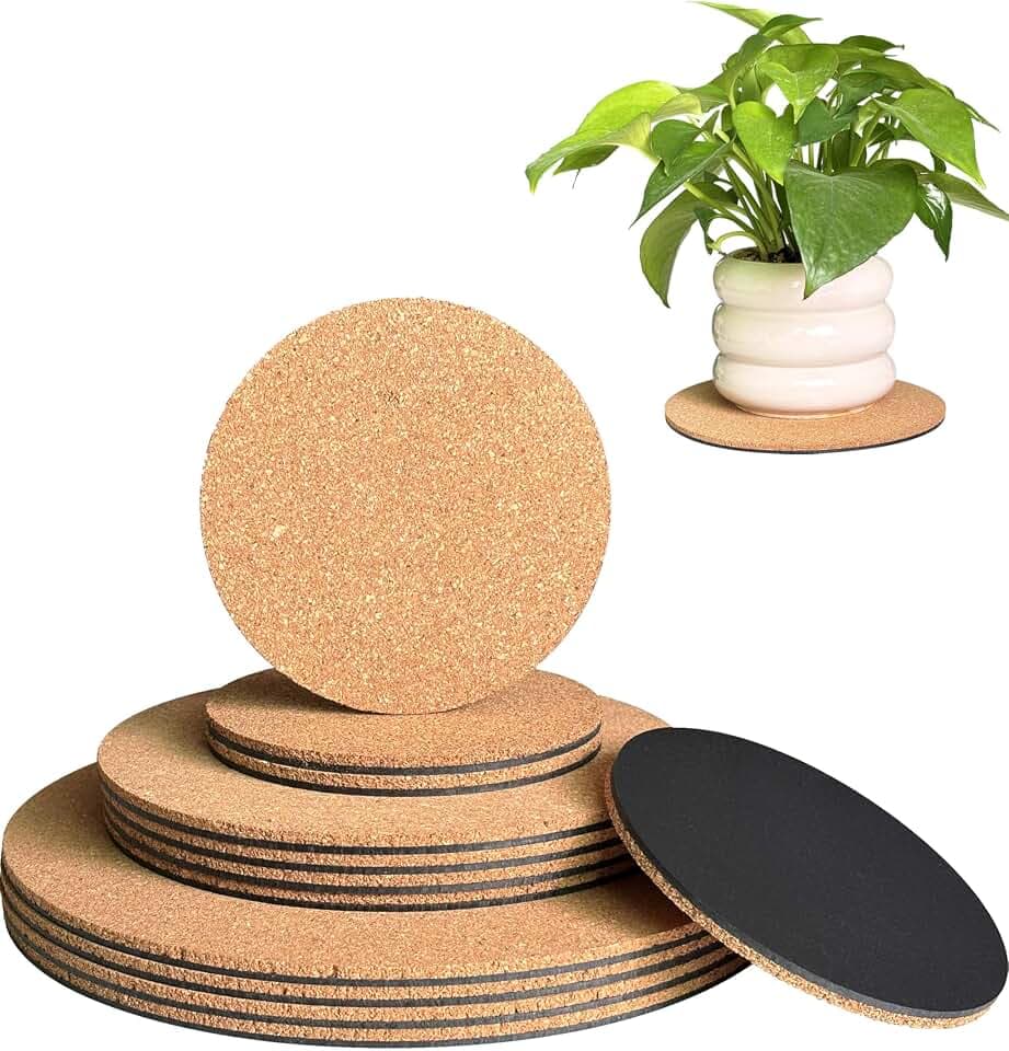 vensovo Cork Plant Coasters, 12 Pack Plant Mats in 4/6/8 Inch for Pots