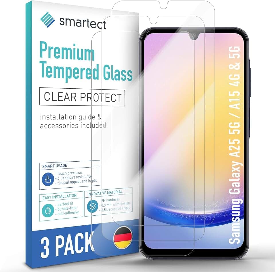 smartect Schutzglas 3 Stück für Samsung Galaxy A25 5G / Galaxy A15 4G & 5G