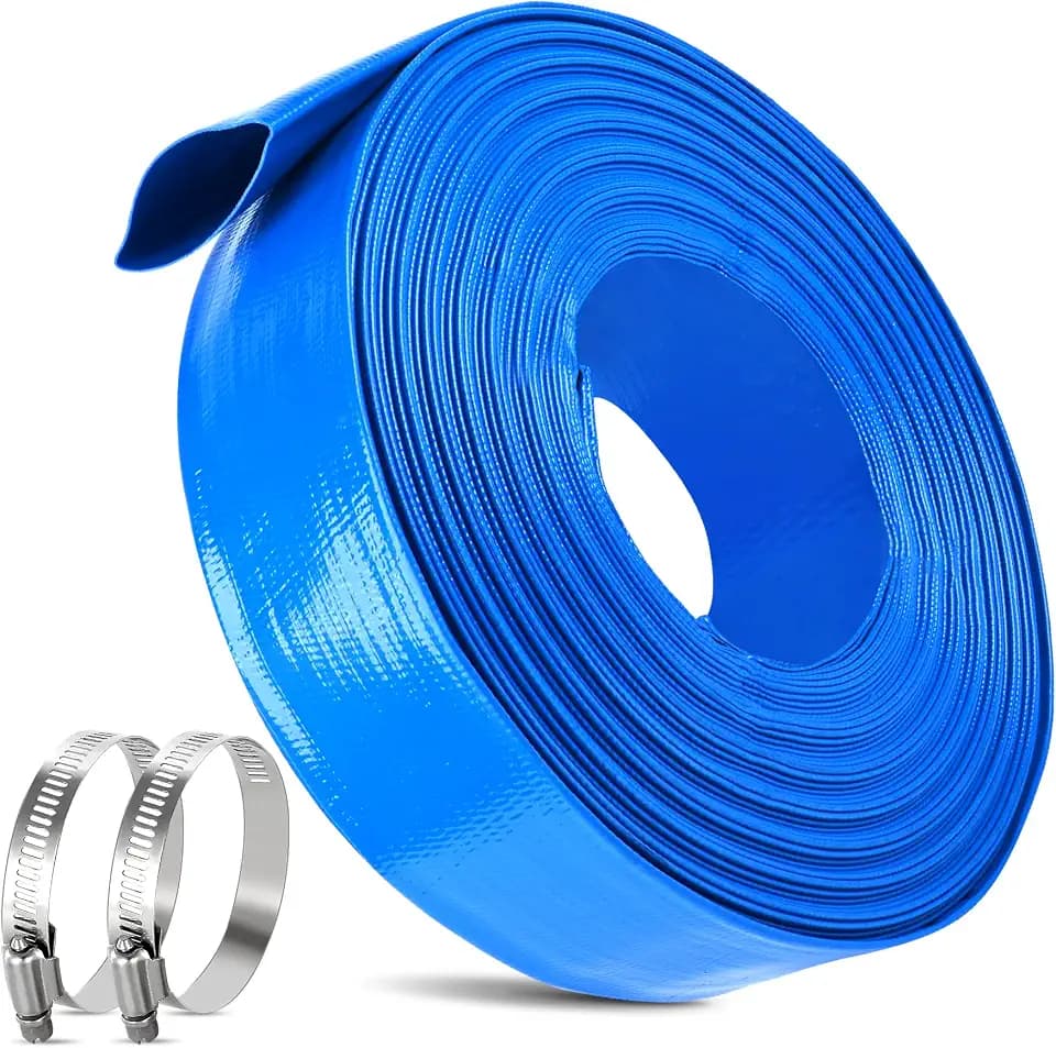 2 IN x 30FT Pool Backwash Hose Heavy Duty Drain Discharge Double PVC Layflat Hose with 2 Clamps, Weatherproof Burst Resistant for Water Transfer, Sump Pump, Pool Filter, Pool Drain (9.2M,Blue)