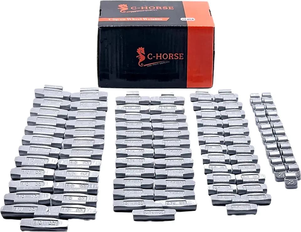 C-HORSE 100Pcs MC Series Grey Coated Clip on Wheel Weights Assortment for Hammer Type Rim Balancers, 0.25oz, 0.50oz, 0.75oz, 1.0oz, 25pcs Each, Fit Aluminum Alloy Wheel (MC Style, 0.25-1 oz)