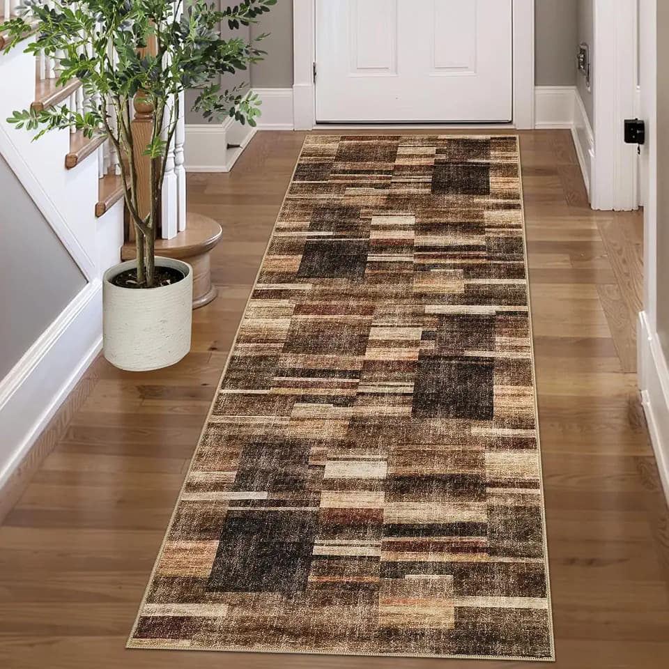 GAOMON Modern Washable Rugs 2x6 Runner Entryway Rug Farmhouse Bedroom Decor Kitchen Rug Non Slip Luxurious Soft Bathroom Rugs Carpet for Hallway Laundry Living Room, 2'x6' Brown