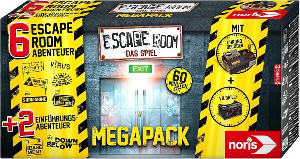 Noris 606101831 - Escape Room Mega Pack - Familien und Gesellschaftsspiel für Erwachsene, inkl. 5 lösbare Fälle und Chrono Decoder, ab 16 Jahren