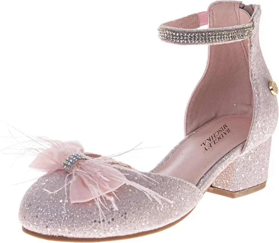 Josmo Girls Rhinestone Glitter Dress Sandal with Low Heel Fancy Sparkly Ankle Strap Sandals for Toddler to Big Kids