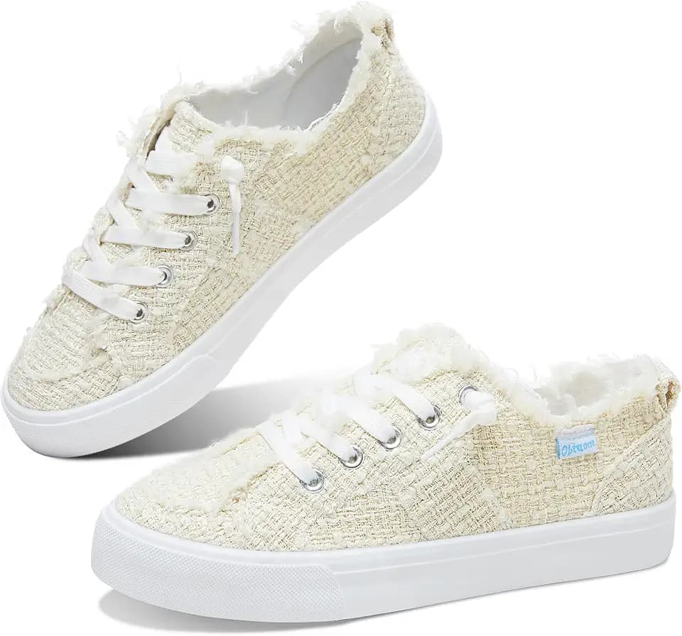 Obtaom Women's Play Fashion Sneaker White Color Washed and Leopard Canvas Slip on Shoes