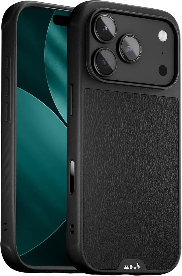 Mous for iPhone 17 Pro Max Limitless Black Leather Case, Compatible with MagSafe, Full Camera Protection, Shockproof, Black