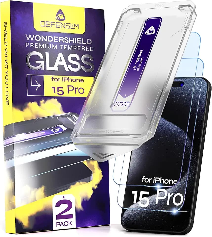 Defenslim WonderShield Screen Protector for iPhone 15 Pro, 2 Pack Glass