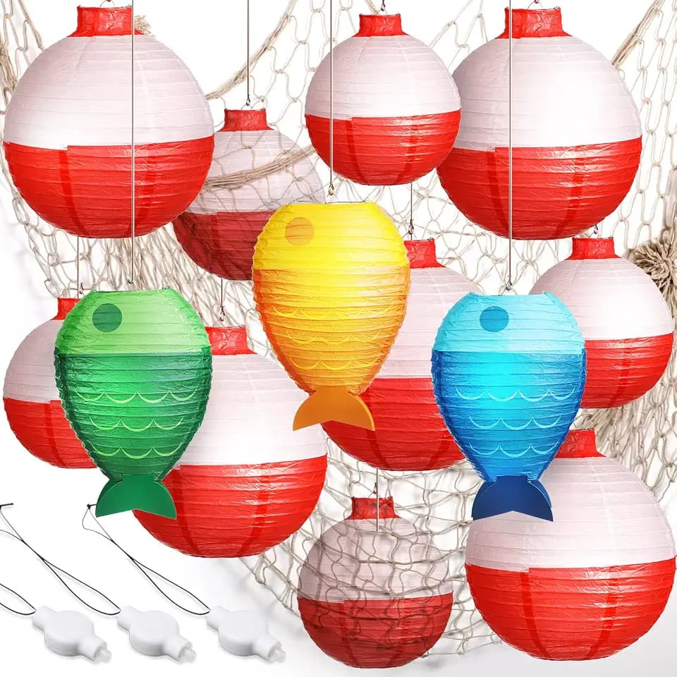 Laumoi 17 Pcs Fishing Bobber Birthday Party Decorations