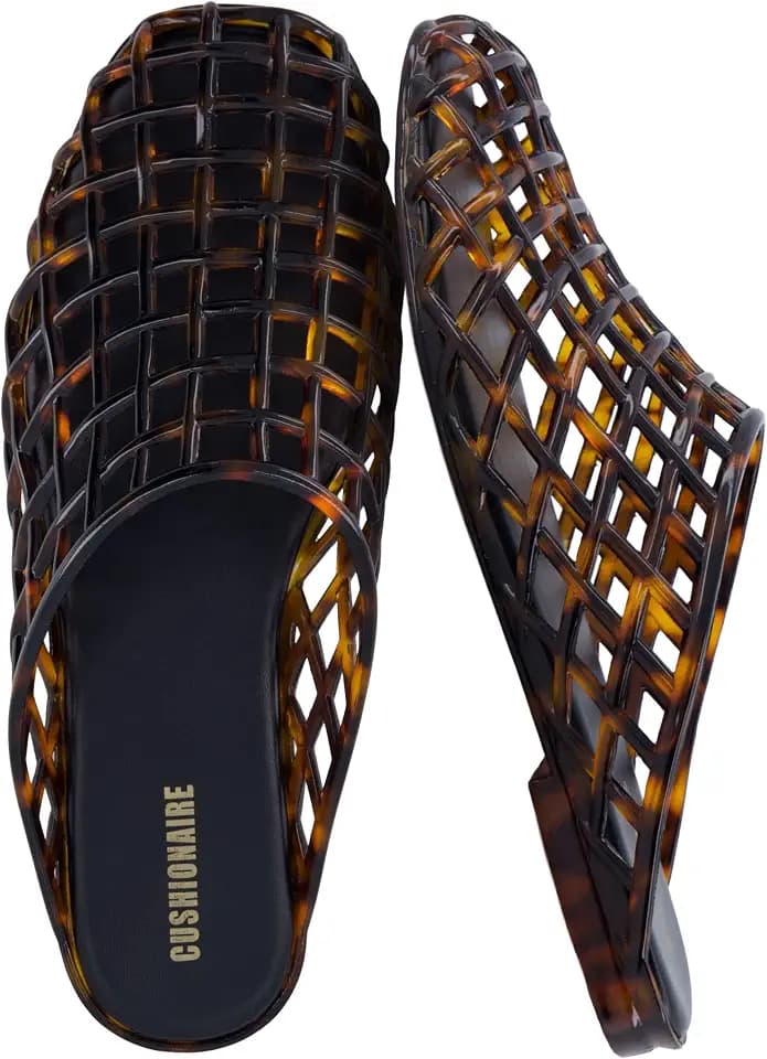 CUSHIONAIRE Lab Lattice Jelly Flats for Women, Closed Toe Womens Mules