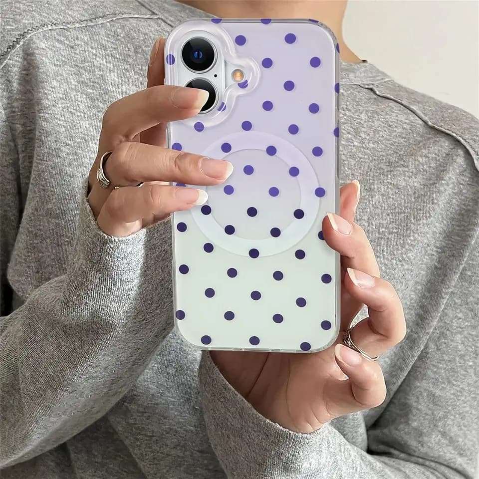 Compatible with iPhone 17 Magnetic Case[Compatible with Magsafe] Cute Polka Dot Gradient Design,TPU Bumper Hard PC Shockproof Protective,Girly Slim Case for Women Girls-Purple