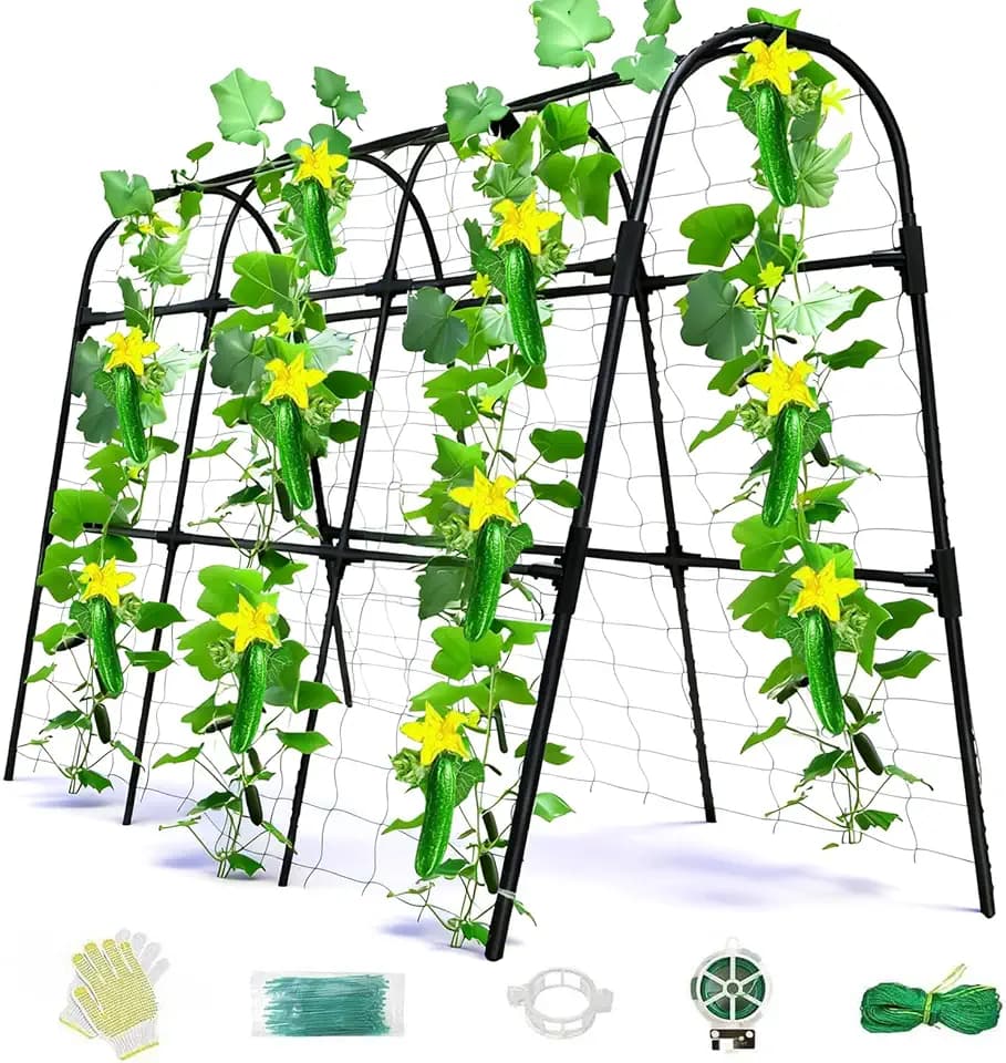 Cucumber Trellis for Raised Bed, U-Shape Garden Arch Metal Support for Climbing Plants, Metal Arch Plant Support Vegetables Trellis, Plant Support for Vine Outdoor (Black, 47*30*47inch(L*W*H))