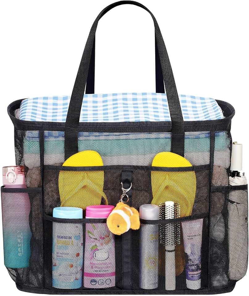 Lifewit Mesh Beach Bag, Extra Large Travel Tote, Pool Swim Bag, Black