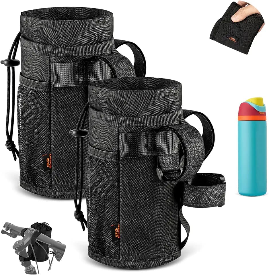 2 Pack Ultra Thin Bike Water Bottle Holder for Handlebar 24-32 oz Bike Cup Holder with Removable Fastener Straps Bike Bottle Holder for Mountain Bike, Road Bike, eBike, Scooter