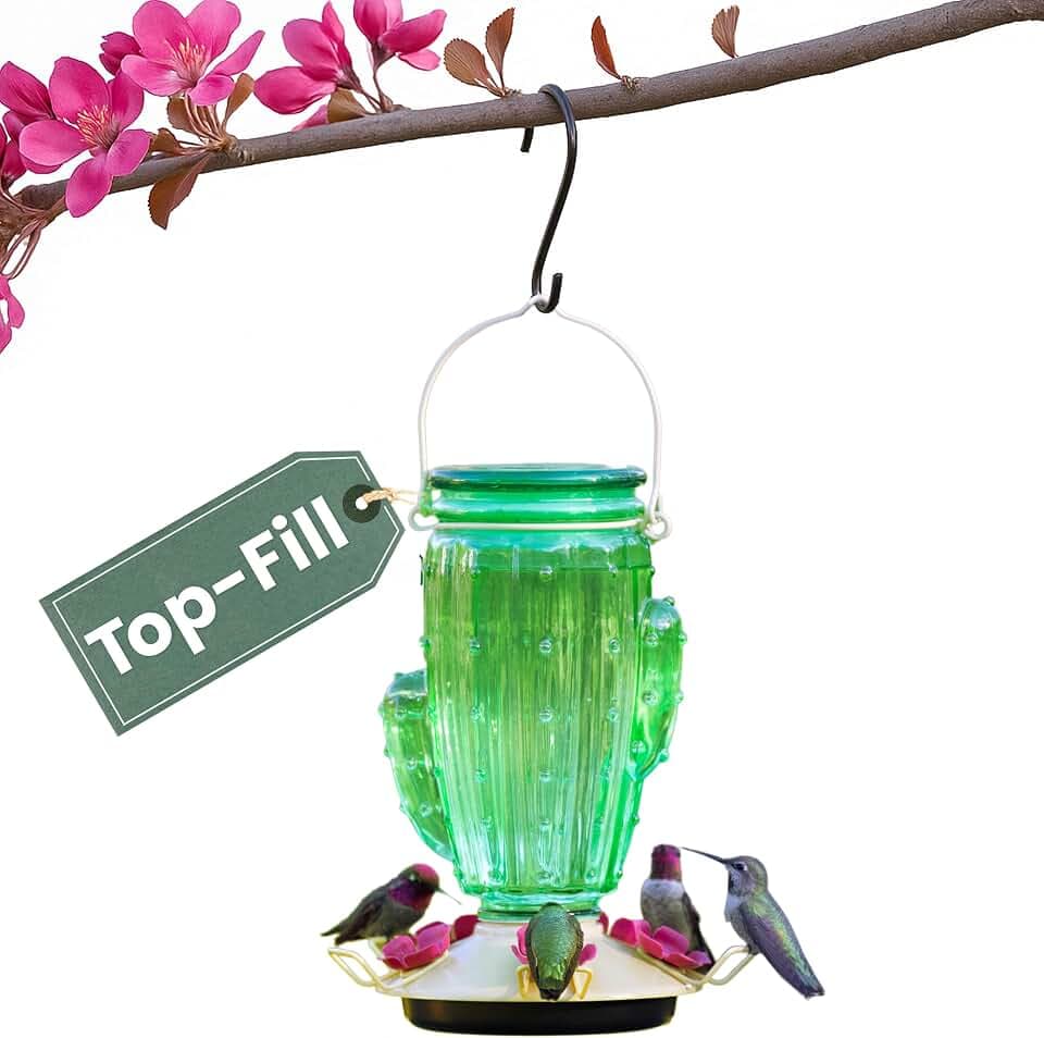 Perky-Pet Cactus Top Fill Glass Hummingbird Feeder, 32 oz Nectar Capacity