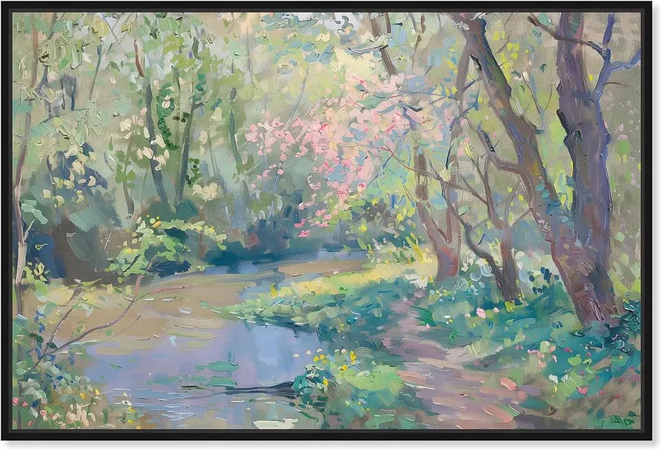 Art Remedy Pastel Creek Canvas Impressionism Art, Black Frame, 45" x 30"