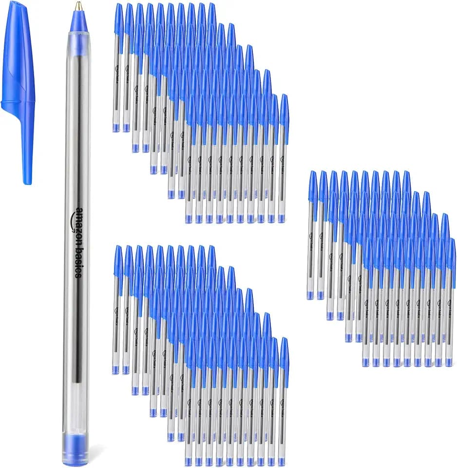 Amazon Basics Ballpoint Pens, Medium Point 1.0mm, Blue Ink, 144-Pack