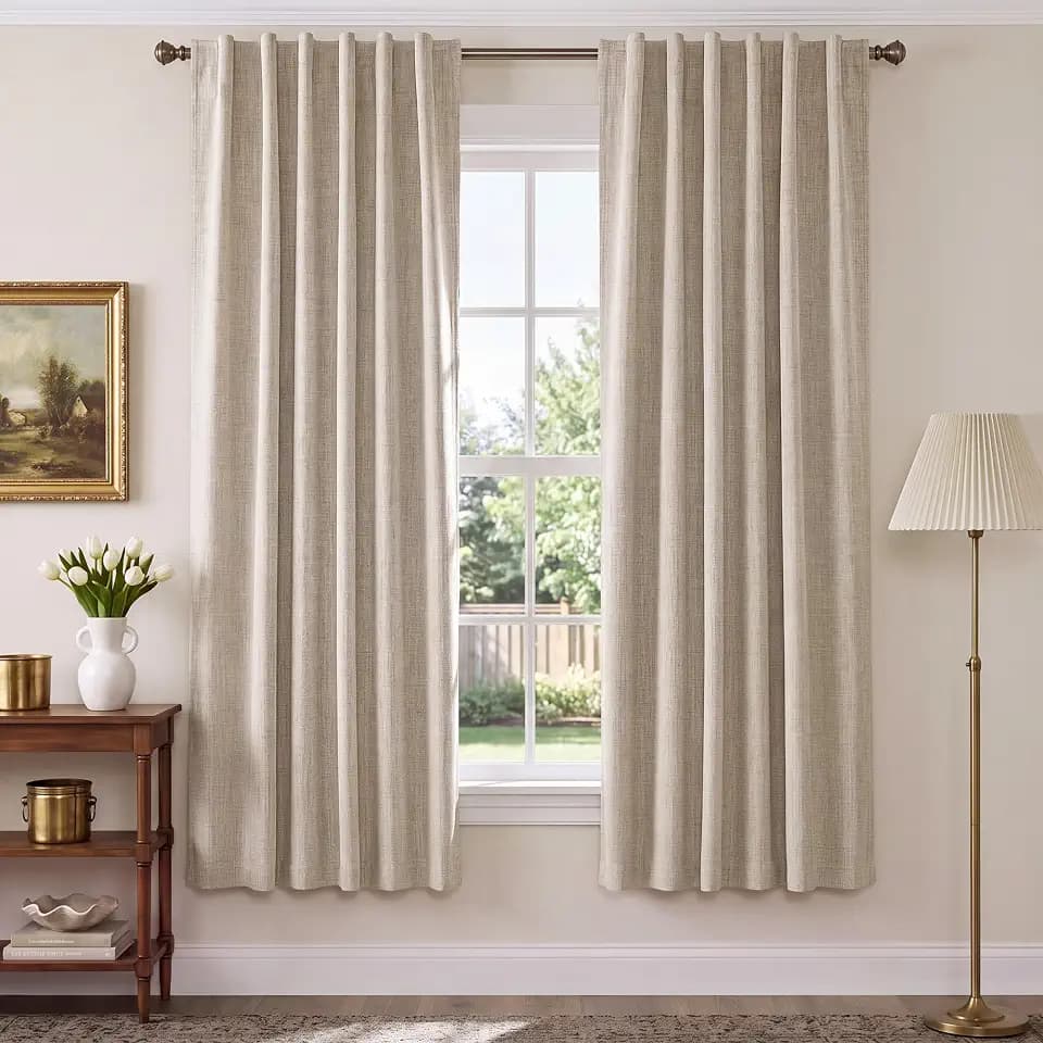 NICETOWN Natural Linen Blackout Curtain Panels 52 x 68 Inch, Set of 2