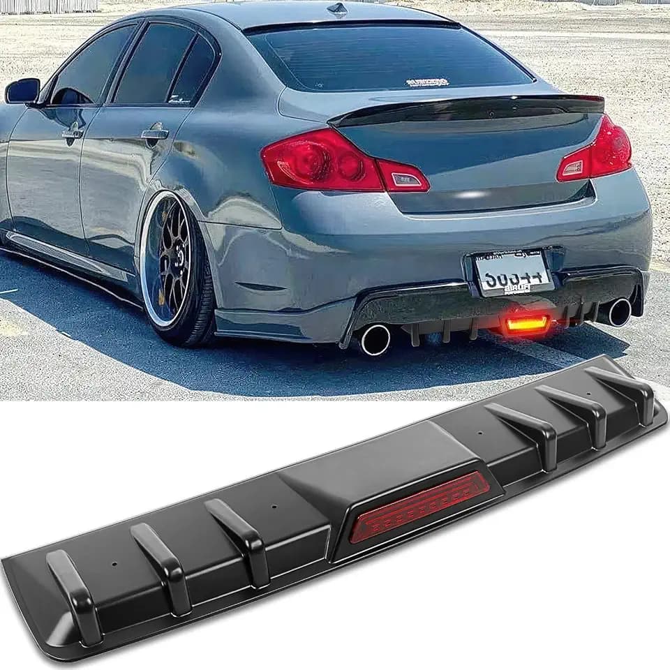 DREAMOTOR 34" Car Rear Bumper Lip with Brake Light, Universal Rear Diffuser Spoiler Compatible with Infiniti Ford Toyota Corolla Nissan Altima Dodge Charger SXT Chevy Camaro VW Acura (with LED Light)