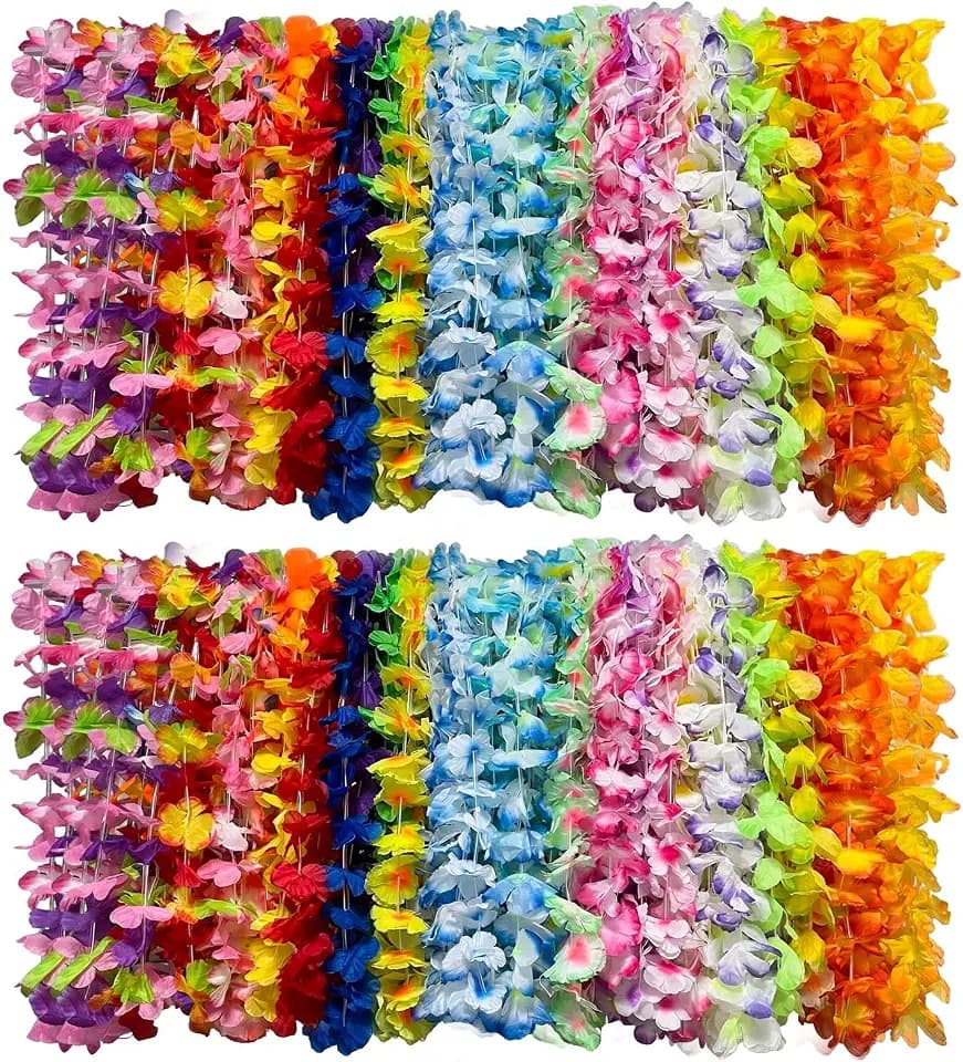 100 Stücke Hawaii Blumenketten Hawaiikette Halskette Tropischen Hawaiianischen Blumen-Seiden-Lei, Hawaiianische Halskette für Luau Party Geschenke Dekorationen Geburtstagspartyzubehör Hawaii Deko