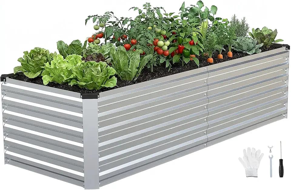INNO STAGE Galvanized Metal Raised Garden Bed 8×3×2FT, Silver, 1 Pack