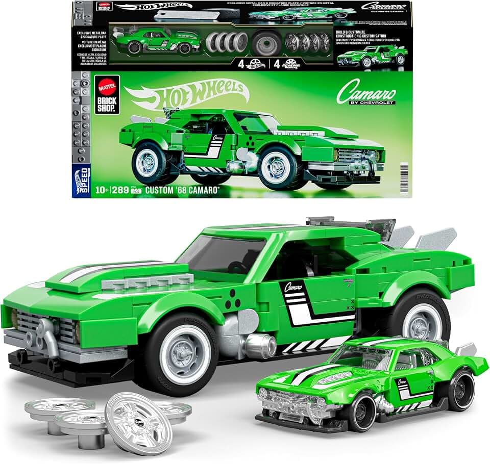 ​Mattel Brick Shop Hot Wheels Speed Serie Bauset, Custom ’68 Camaro mit 289 Teilen, realistischen Details und individuellen Aufklebern, für Sammler und Kinder ab 10 Jahren, JFT16