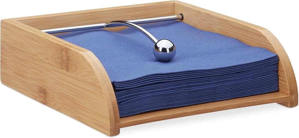 Relaxdays Serviettenhalter Holz, für 33x33 Servietten, natur
