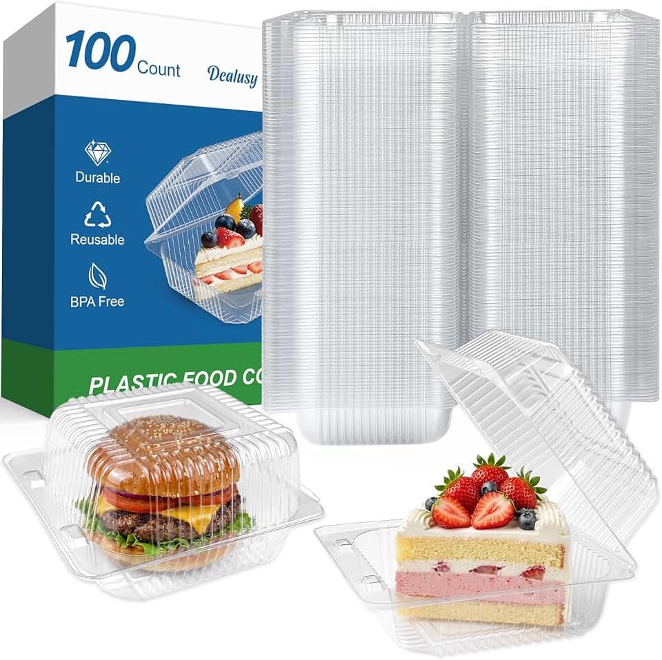 Dealusy 100 Pack Extra Heavy Duty Clear Slice Cake Carriers