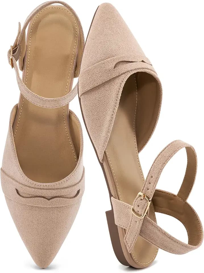 Ecetana Womens Sandals Flats Shoes - Closed Pointed Toe Slingback Comfortable Dressy Flat Sandals for Casual Work Office